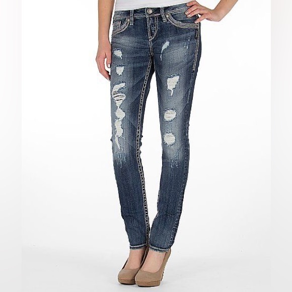 Silver Distressed Skinny Jeans - Picture 6 of 16